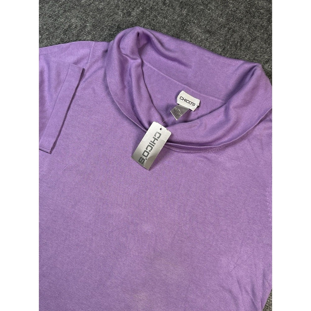 CHICO'S Purple Cowl Neck SS Top XL  Silk Blend ‎ Luxury Comfort Casual New